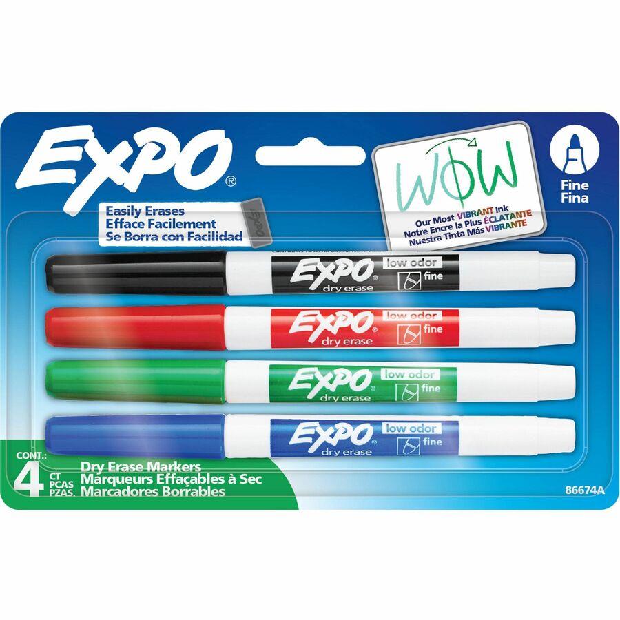 Expo Low-Odor Dry Erase Markers, Fine Marker Point, Erasable, Assorted Ink, Dry - 4 / Set