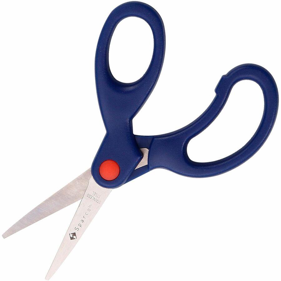 Sparco Bent Handle 5" Kids Scissors - Stainless Steel - Pointed Tip - Blue - 1 Count