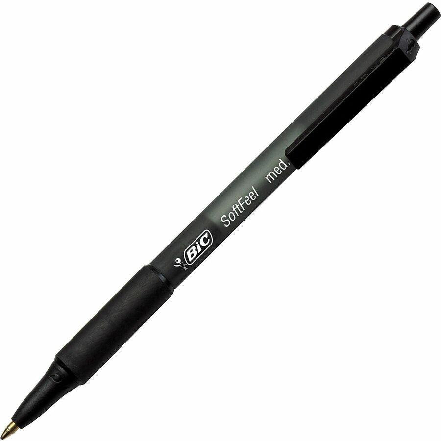 BIC Soft Feel Black Retractable Ballpoint Pens, Medium Point (1.0mm), 12-Count Pack, Black Pens With Soft-Touch Comfort Grip