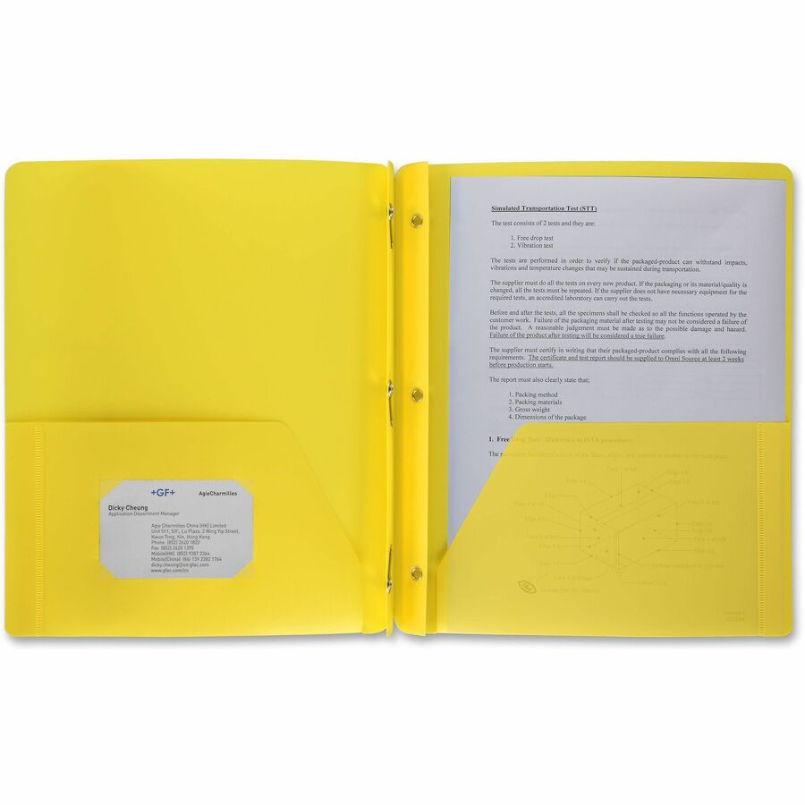 2 Pocket Plastic Folder with pockets - 3 Pronged- Assorted Colors