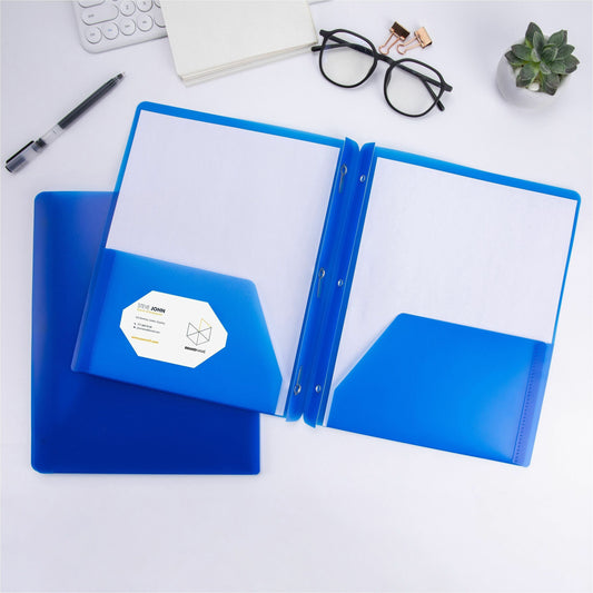 2 Pocket Plastic Folder with pockets - 3 Pronged- Assorted Colors