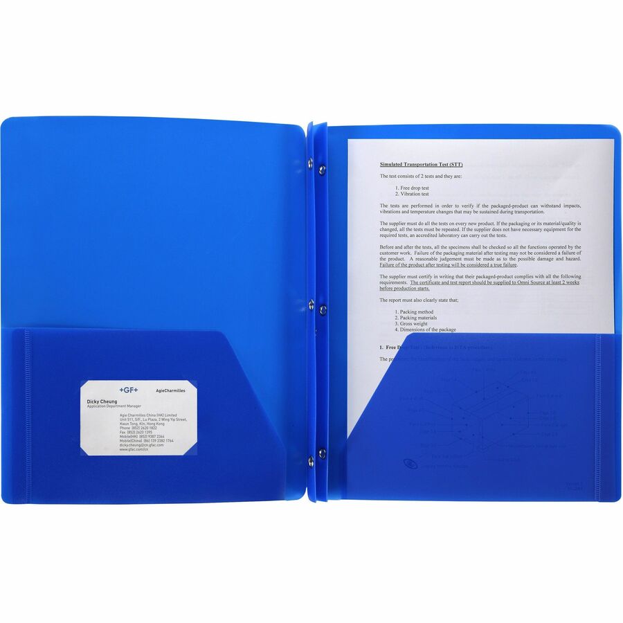 2 Pocket Plastic Folder with pockets - 3 Pronged- Assorted Colors