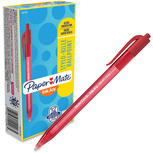 Paper Mate InkJoy 100 RT Pens 1 mm Medium Pen Point - Retractable - Red Ink - Translucent Barrel