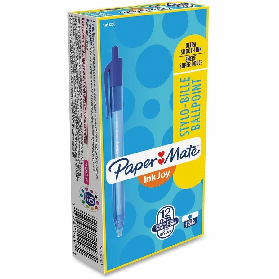 Paper Mate InkJoy 100 RT Pens 1 mm Medium Pen Point - Retractable - Blue Ink - Translucent Barrel