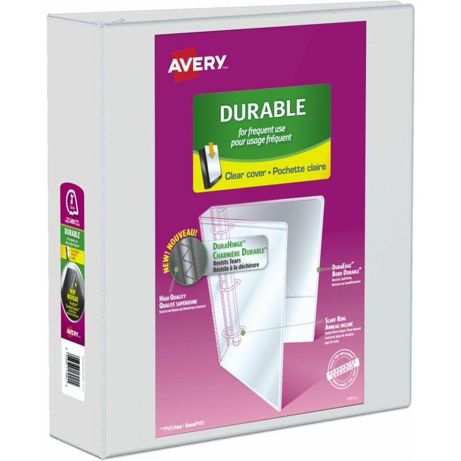 Avery Durable View 3 Ring Binder, 3" Slant Rings, 600-Sheet Capacity, DuraHinge, Customizable Clear Cover and Spine