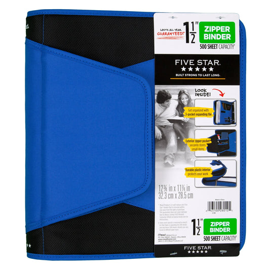 Mead Zipper Binder - 500 Sheet Capacity - 3 x Ring Fastener(s) - 3 Pocket(s) - Assorted-colored - Zipper Closure, Wear Resistant, Tear Resistant, Durable, Expandable - 1 Count