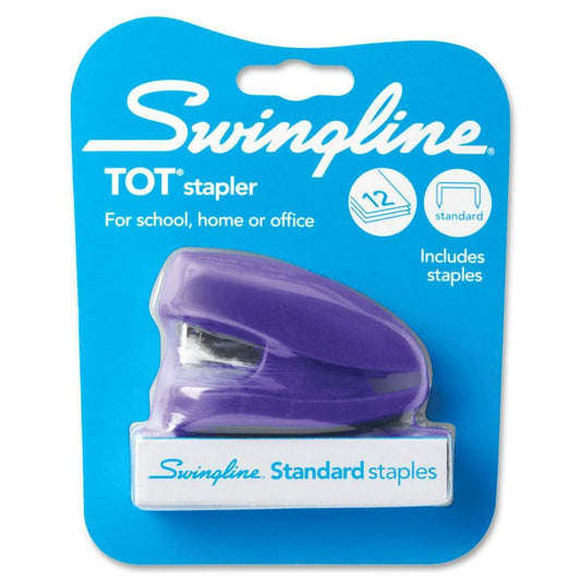 Swingline Tot Mini Stapler - 12 Sheets Capacity - 1/4" Staple Size - Black, Blue, Pink, Green - 1 Count