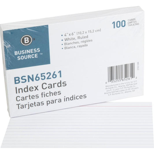 Business Source Ruled Index Cards - 6" Width x 4" Length - 100 Pack