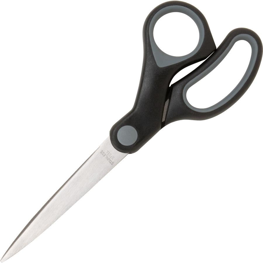 Sparco Straight Rubber Handle Scissors 8" Overall Length - Straight - Stainless Steel - Black, Gray - 1 Count