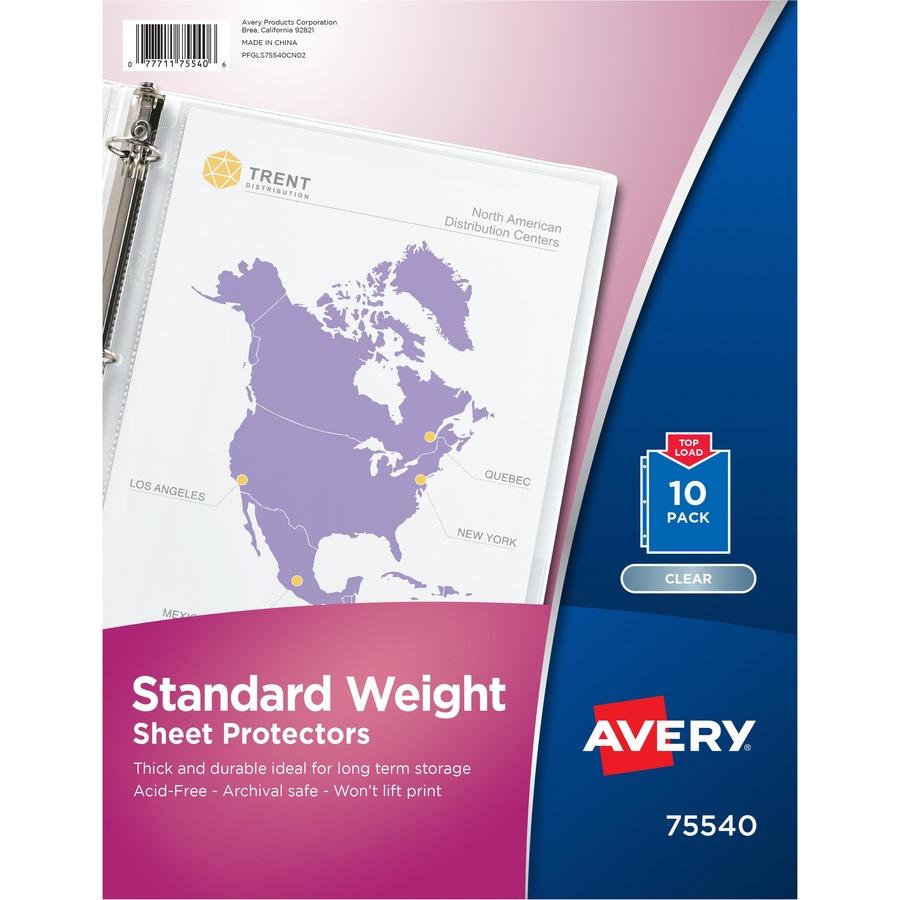 Avery Standard Weight Sheet Protectors - For Letter 8 1/2" x 11" Sheet - Ring Binder - Rectangular - Clear - Polypropylene - 10 Count