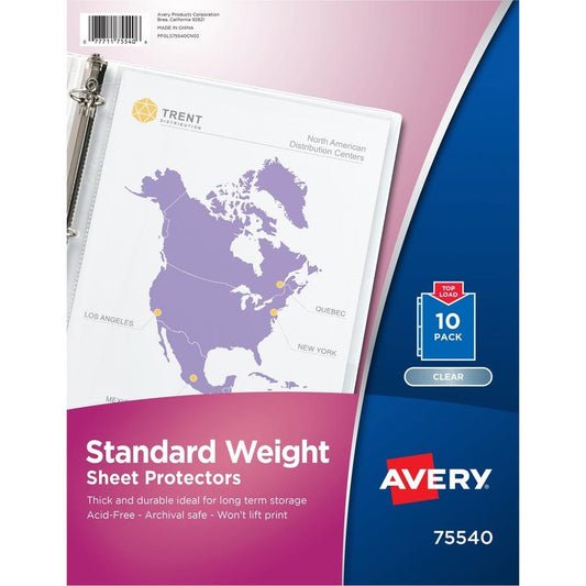 Avery Standard Weight Sheet Protectors - For Letter 8 1/2" x 11" Sheet - Ring Binder - Rectangular - Clear - Polypropylene - 10 Count