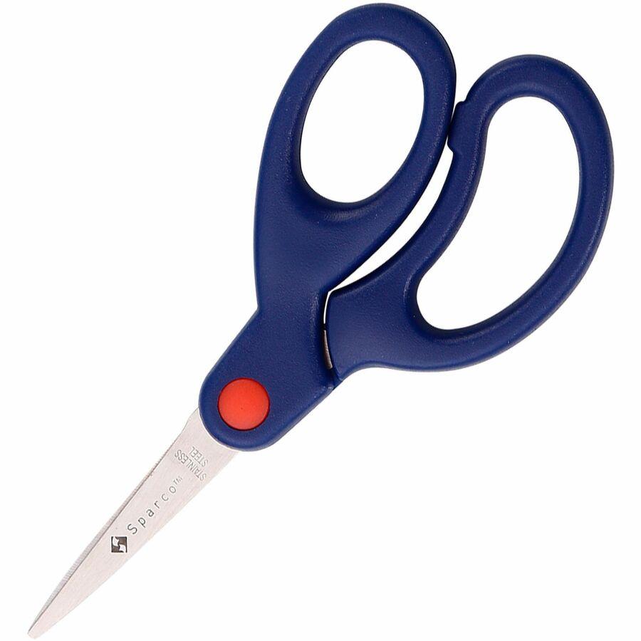 Sparco Bent Handle 5" Kids Scissors - Stainless Steel - Pointed Tip - Blue - 1 Count