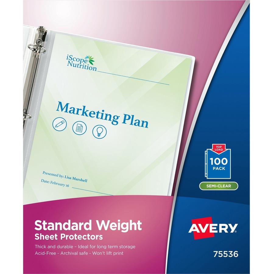 Avery Standard Weight Sheet Protectors  For Letter 8 1/2" x 11" Sheet - Clear - Polypropylene - 100 Count