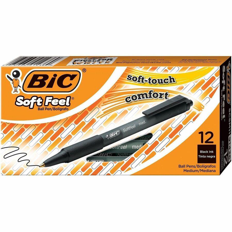 BIC Soft Feel Black Retractable Ballpoint Pens, Medium Point (1.0mm), 12-Count Pack, Black Pens With Soft-Touch Comfort Grip