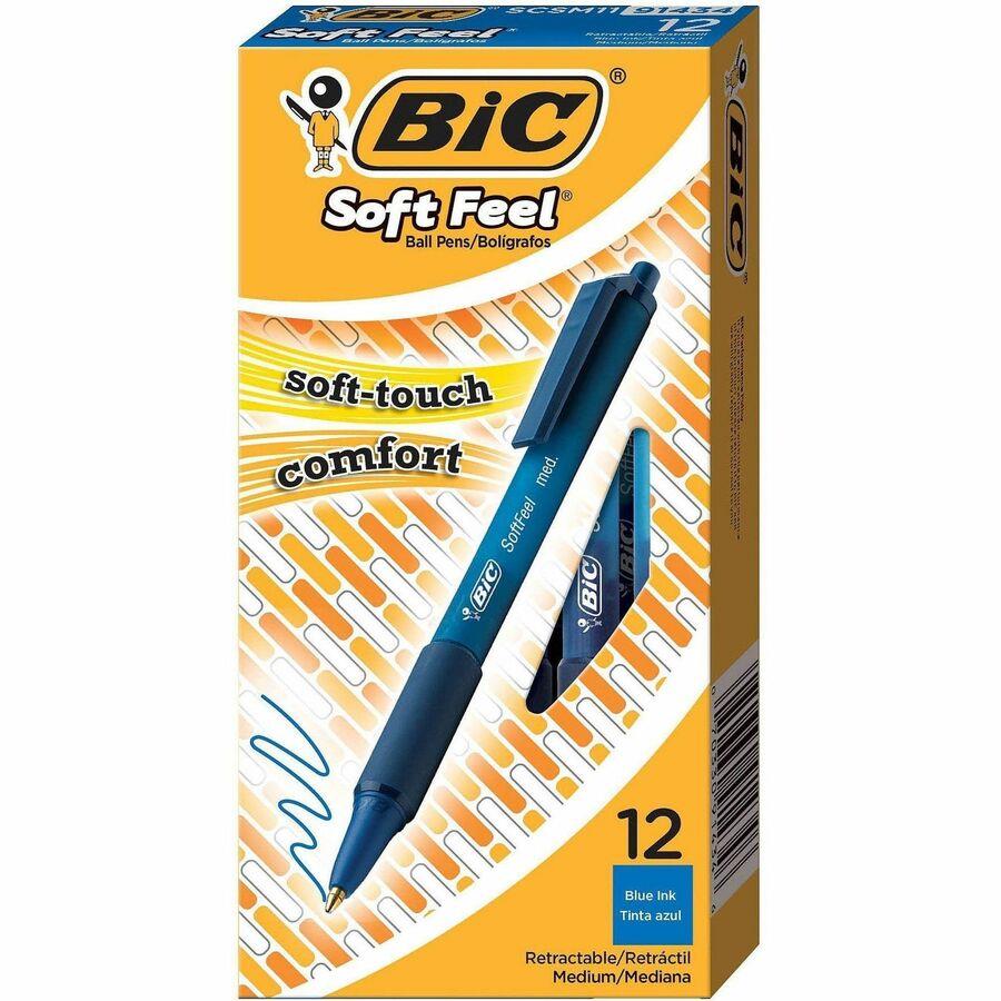 BIC Soft Feel Blue Retractable Ballpoint Pens, Medium Point (1.0mm), 12-Count Pack, Blue Pens With Soft-Touch Comfort Grip