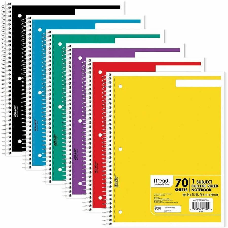 Mead One-subject Spiral Notebook - 70 Sheets - Spiral - College Ruled - 8" x 10 1/2" - White Paper - Tan Cover - Board Cover - Heavyweight, Punched
