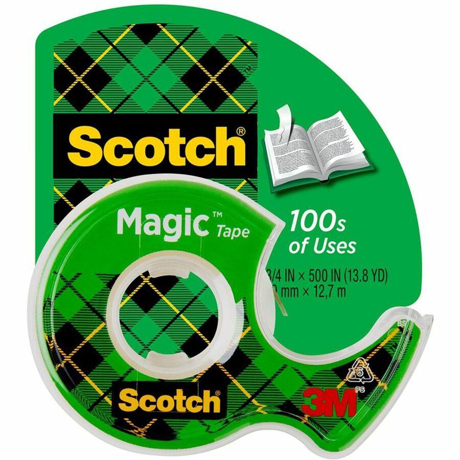 Scotch Magic Tape - 12.50 yd Length x 0.50" Width - 1" Core - Clear - Permanent Adhesive Backing - Handheld Dispenser Included - Split Resistant, Tear Resistant - For Mending, Splicing - 1 Count