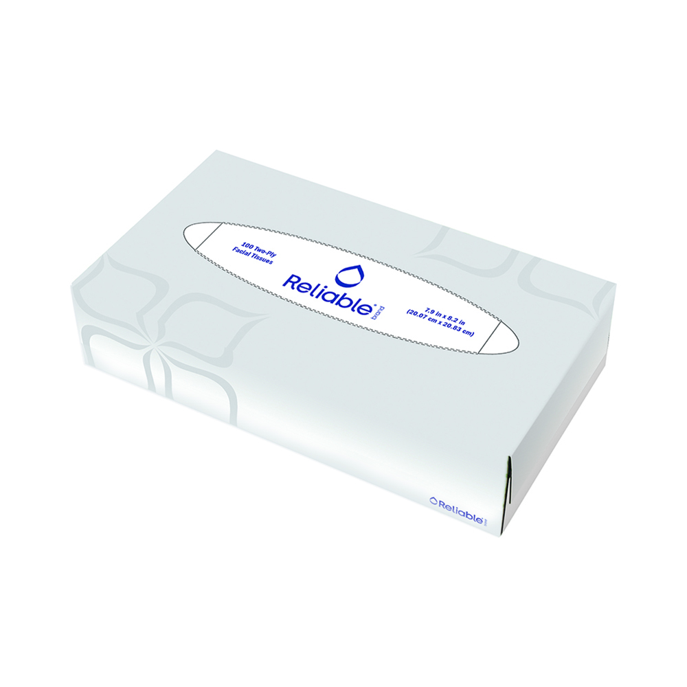 Reliable Brand 2-Ply White Flat Box Facial Tissue, 100 Tissues