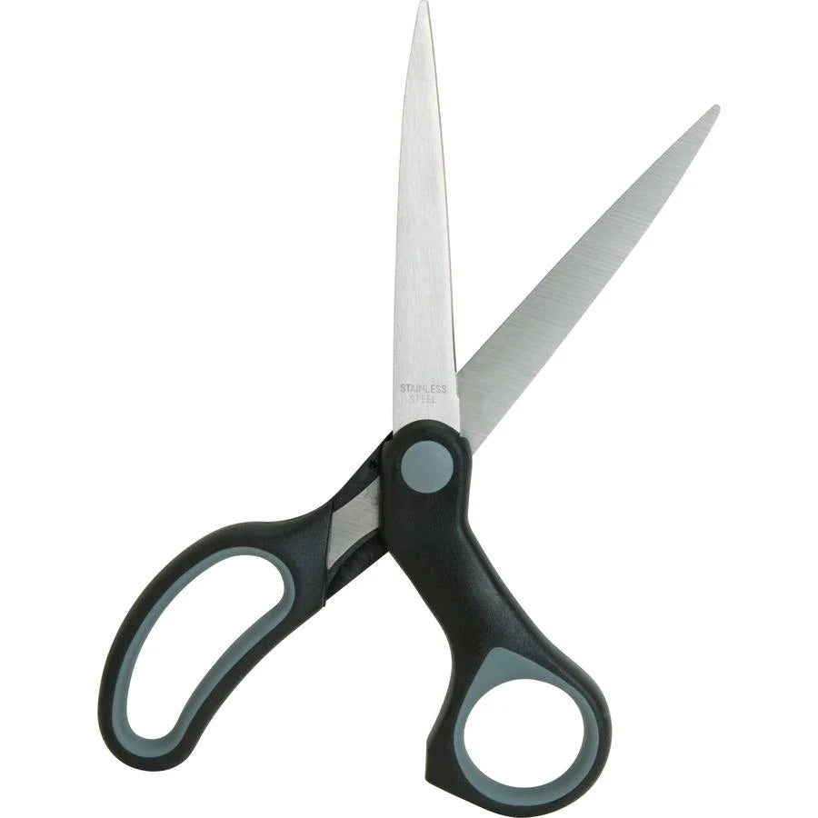 Sparco Straight Rubber Handle Scissors 8" Overall Length - Straight - Stainless Steel - Black, Gray - 1 Count