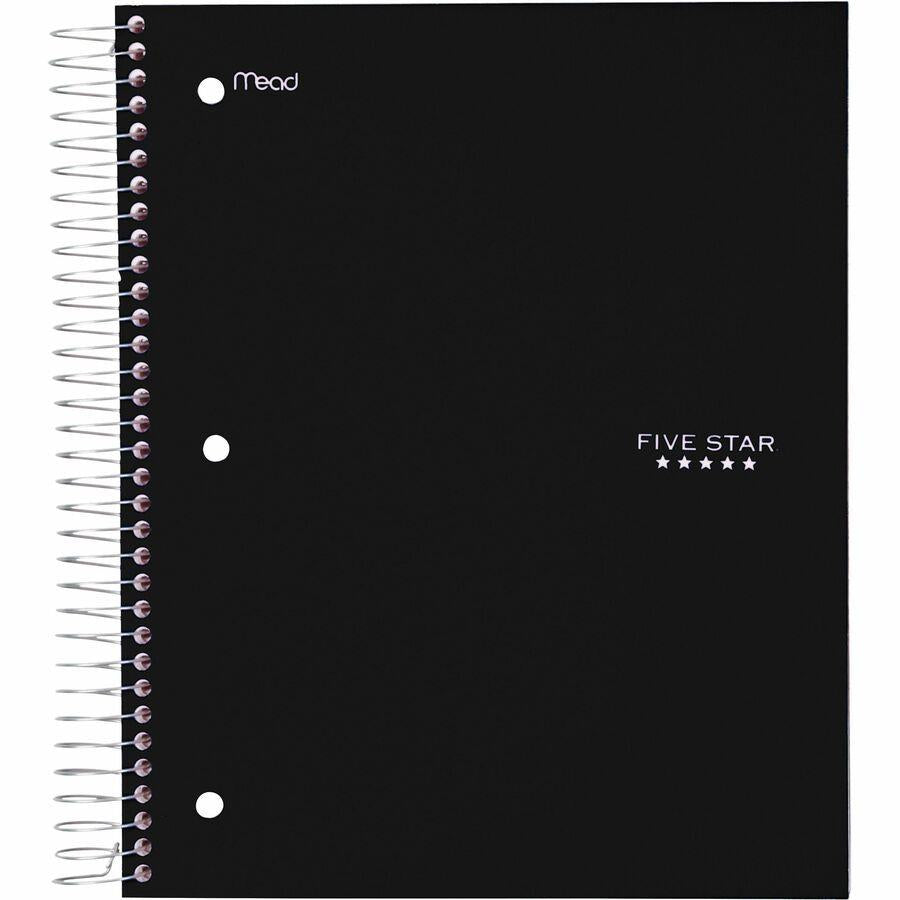 Mead Five-subject notebook - Black - 200 Sheets - Wire Bound - Wide Ruled - 3 Hole(s) - 8" x 10 1/2" - Black Cover - Plastic Cover