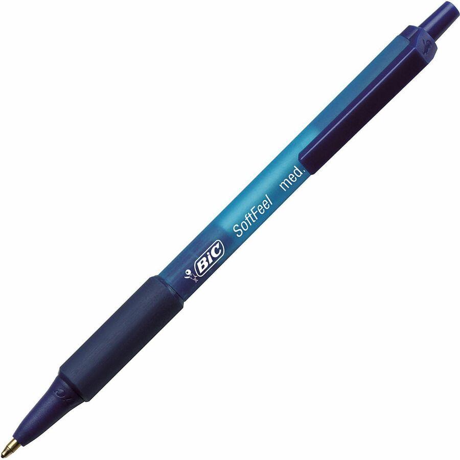 BIC Soft Feel Blue Retractable Ballpoint Pens, Medium Point (1.0mm), 12-Count Pack, Blue Pens With Soft-Touch Comfort Grip