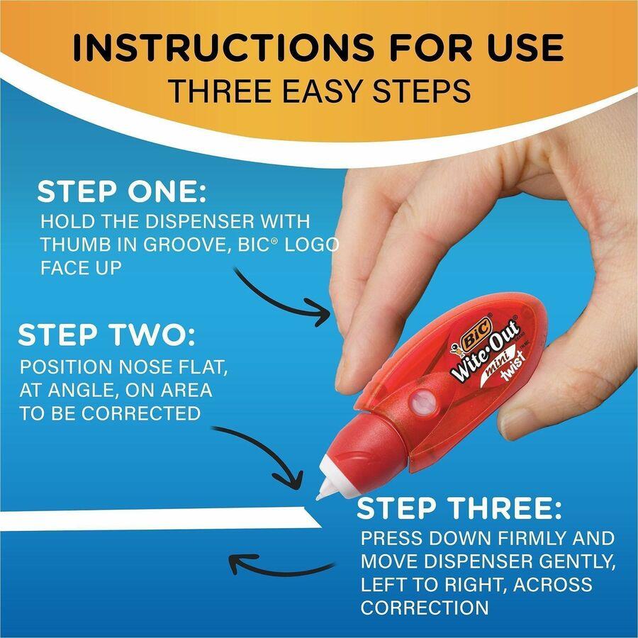 BIC Wite-Out Mini Correction Tape 2-pack White Tape - Micro White Dispenser - Odorless, Flexible Tip, Non-refillable, Protective Cover - White- 2 / Pack