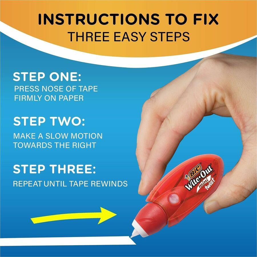 BIC Wite-Out Mini Correction Tape 2-pack White Tape - Micro White Dispenser - Odorless, Flexible Tip, Non-refillable, Protective Cover - White- 2 / Pack