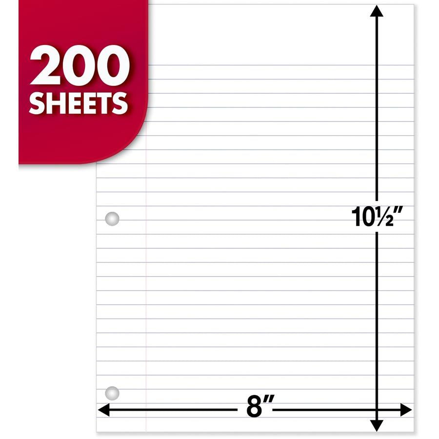 Mead Mead 3-Hole Punched - Wide-ruled Filler Paper - 200 Sheets - Ruled Red Margin - 8" x 10 1/2" - White Paper
