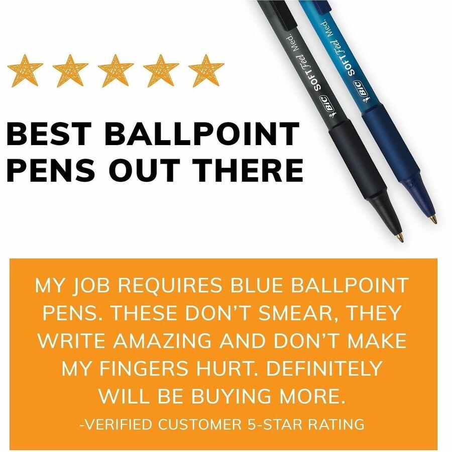 BIC Soft Feel Black Retractable Ballpoint Pens, Medium Point (1.0mm), 12-Count Pack, Black Pens With Soft-Touch Comfort Grip