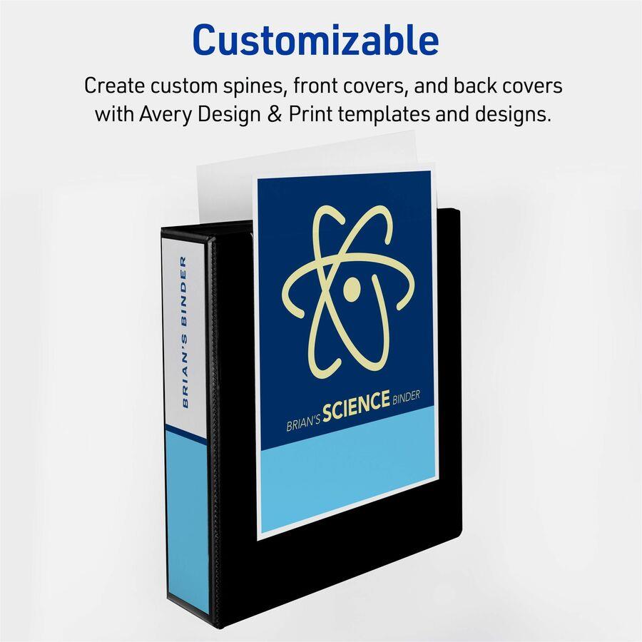 Avery Durable View 3 Ring Binder, 2" Slant Rings, 530-Sheet Capacity, DuraHinge, 2.8 Inch Wide Spine, Customizable Clear Cover and Spine, 1 White Binder