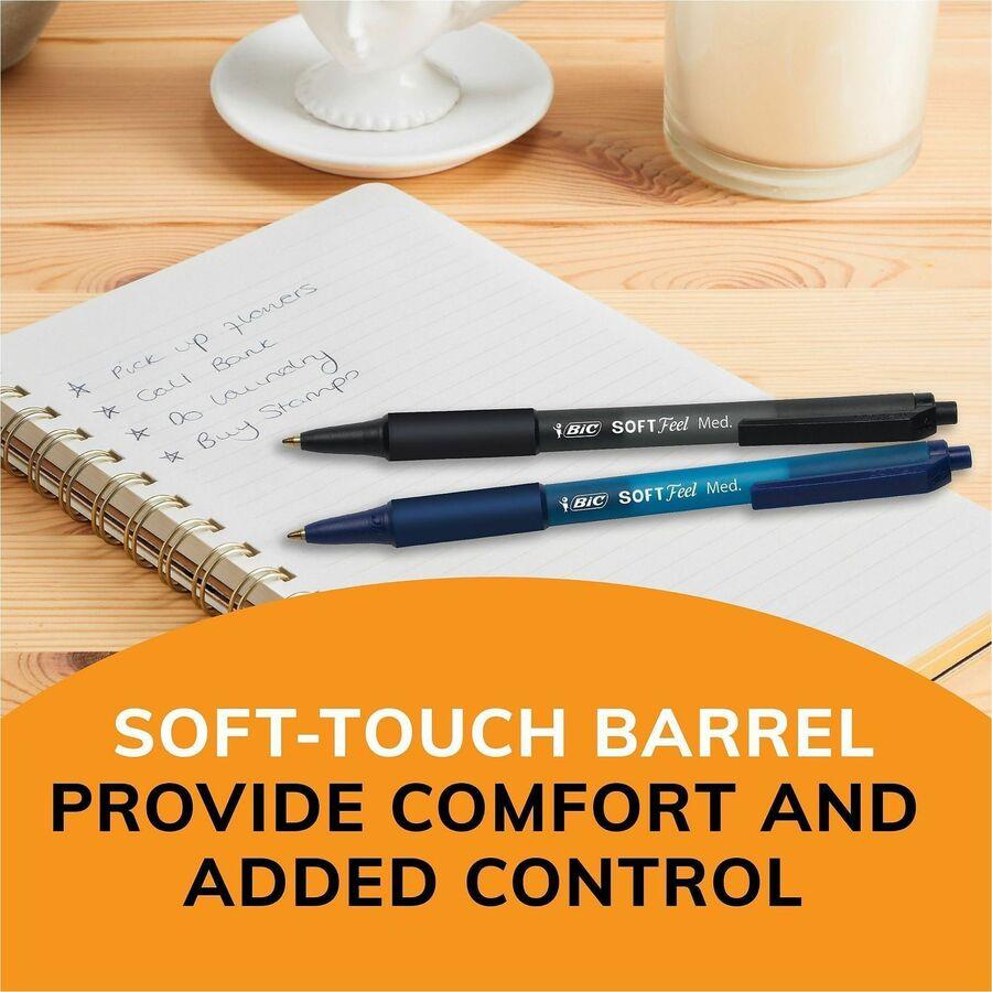 BIC Soft Feel Black Retractable Ballpoint Pens, Medium Point (1.0mm), 12-Count Pack, Black Pens With Soft-Touch Comfort Grip
