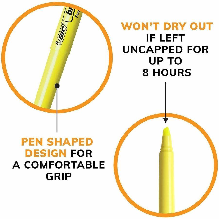 BIC Brite Liner Highlighters - Chisel Marker Point Style - Fluorescent Yellow Water Based Ink - 1 Dozen