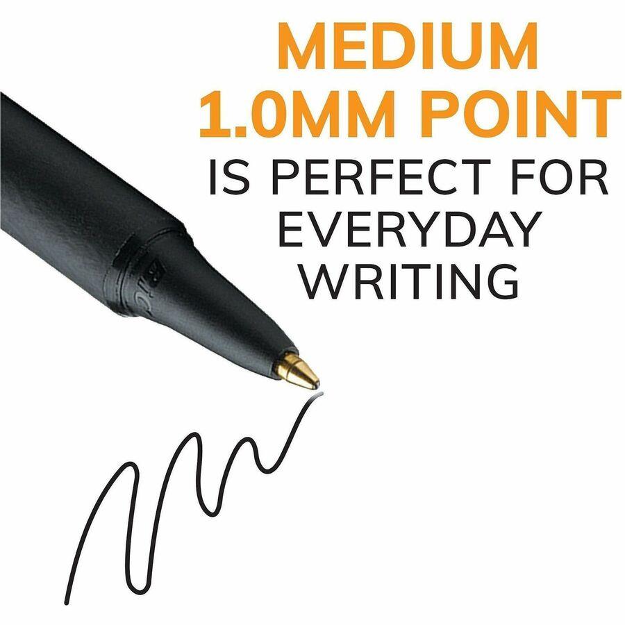 BIC Soft Feel Black Retractable Ballpoint Pens, Medium Point (1.0mm), 12-Count Pack, Black Pens With Soft-Touch Comfort Grip