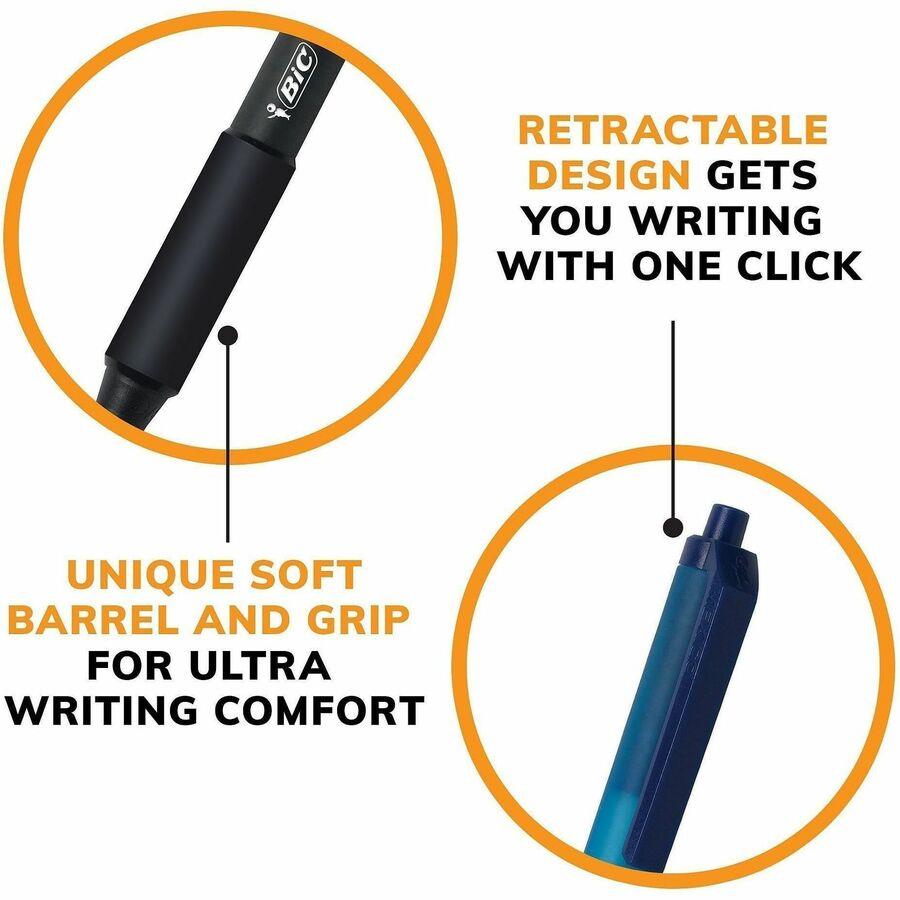 BIC Soft Feel Black Retractable Ballpoint Pens, Medium Point (1.0mm), 12-Count Pack, Black Pens With Soft-Touch Comfort Grip