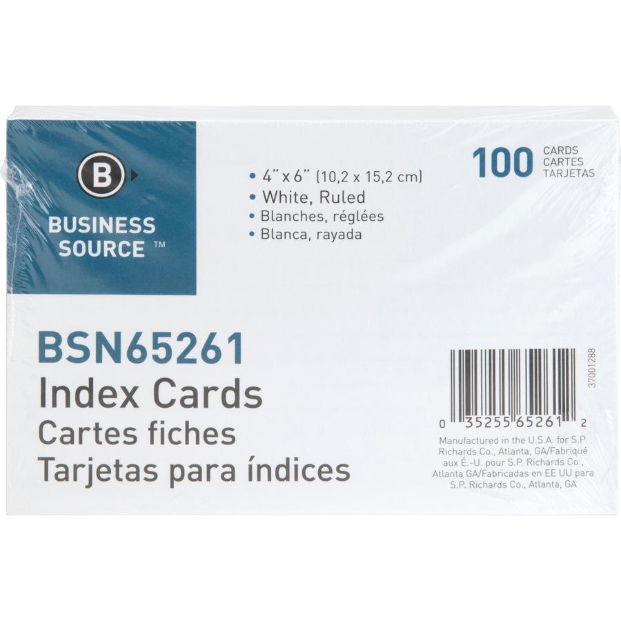 Business Source Ruled Index Cards - 6" Width x 4" Length - 100 Pack