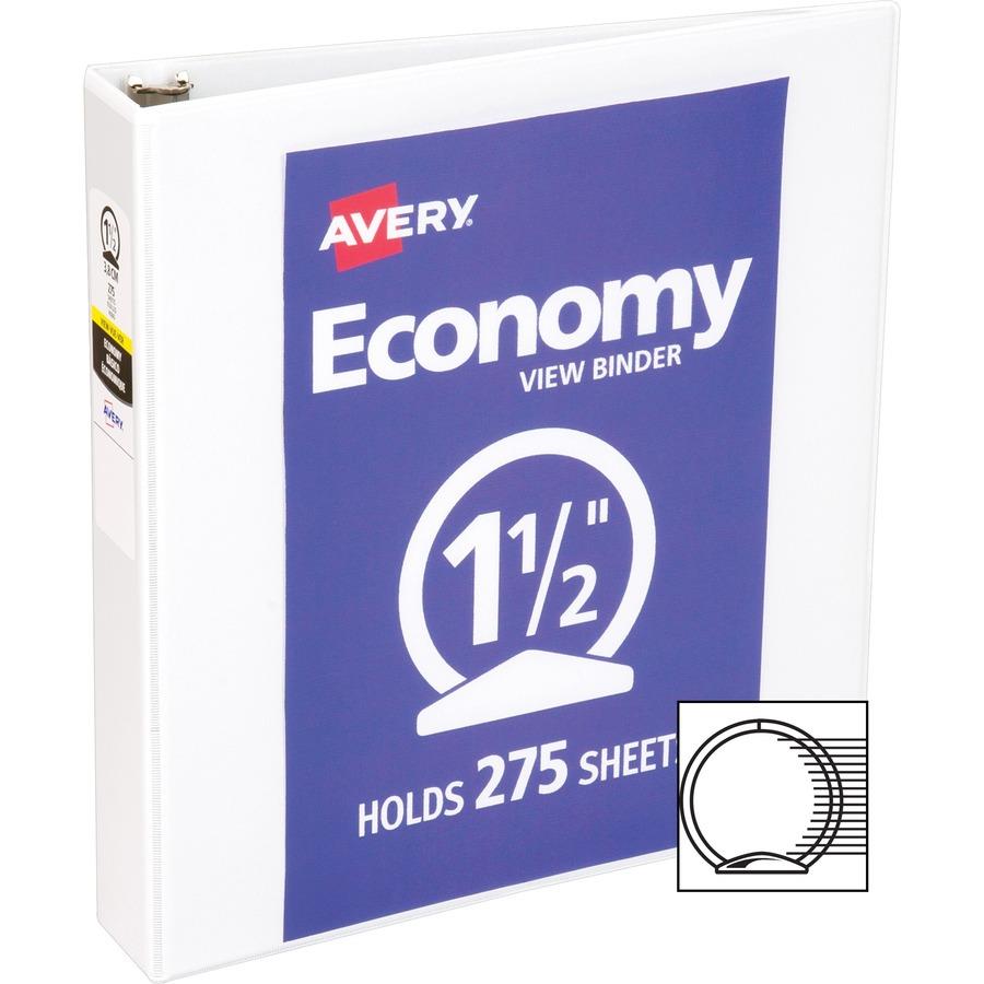 Avery Economy View 3 Ring Binder, 1.5" Round Rings, White Binder