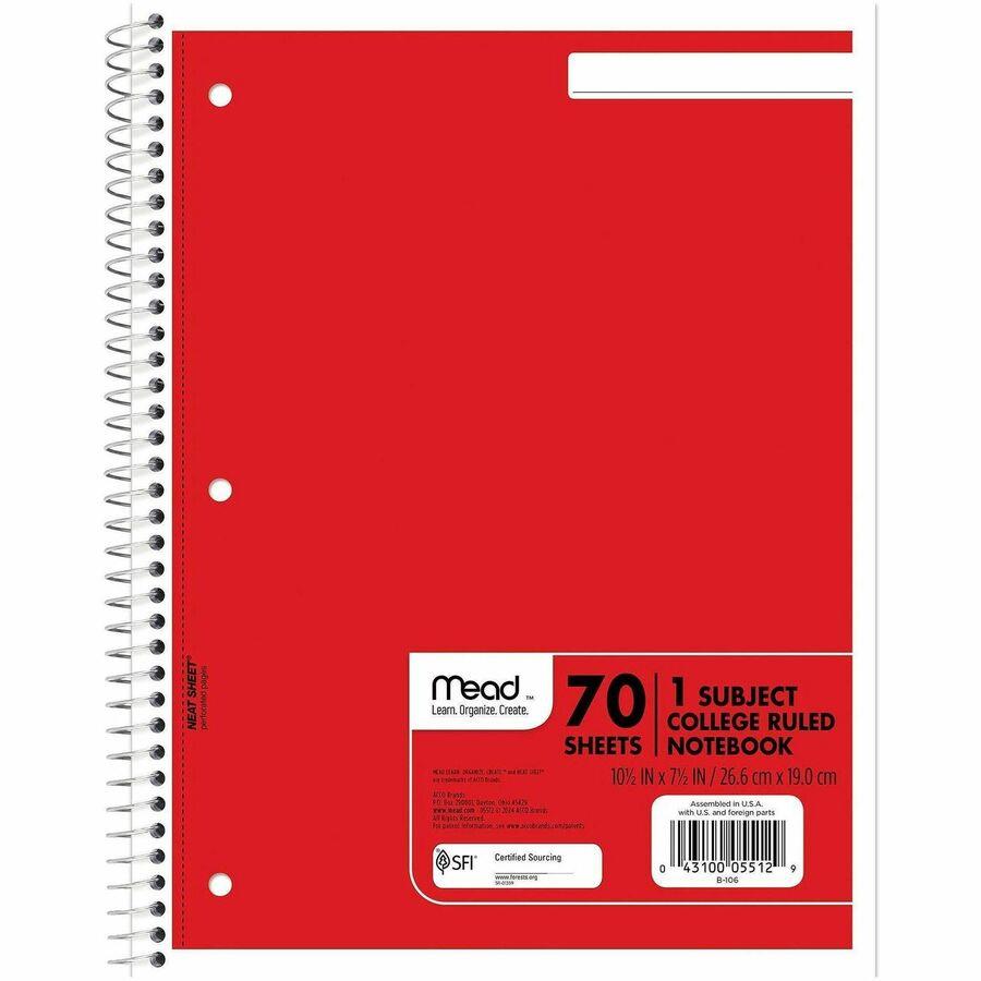 Mead One-subject Spiral Notebook - 70 Sheets - Spiral - College Ruled - 8" x 10 1/2" - White Paper - Tan Cover - Board Cover - Heavyweight, Punched