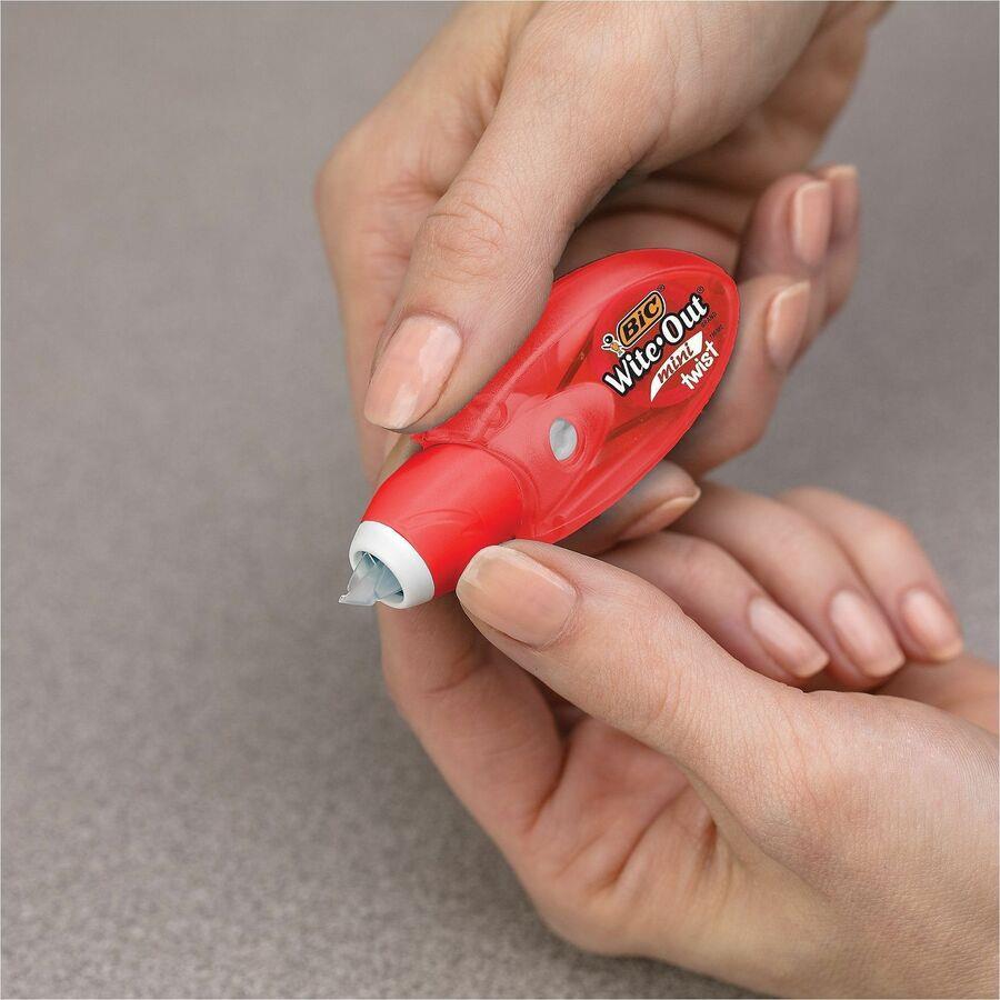 BIC Wite-Out Mini Correction Tape 2-pack White Tape - Micro White Dispenser - Odorless, Flexible Tip, Non-refillable, Protective Cover - White- 2 / Pack