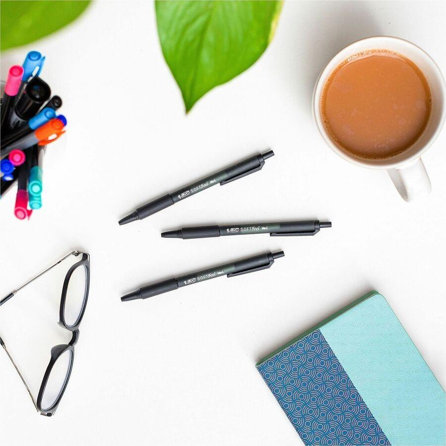 BIC Soft Feel Black Retractable Ballpoint Pens, Medium Point (1.0mm), 12-Count Pack, Black Pens With Soft-Touch Comfort Grip