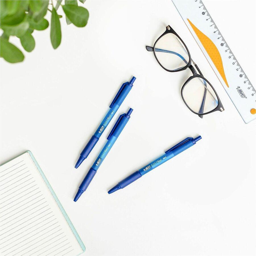 BIC Soft Feel Blue Retractable Ballpoint Pens, Medium Point (1.0mm), 12-Count Pack, Blue Pens With Soft-Touch Comfort Grip