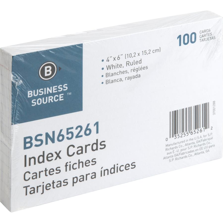 Business Source Ruled Index Cards - 6" Width x 4" Length - 100 Pack