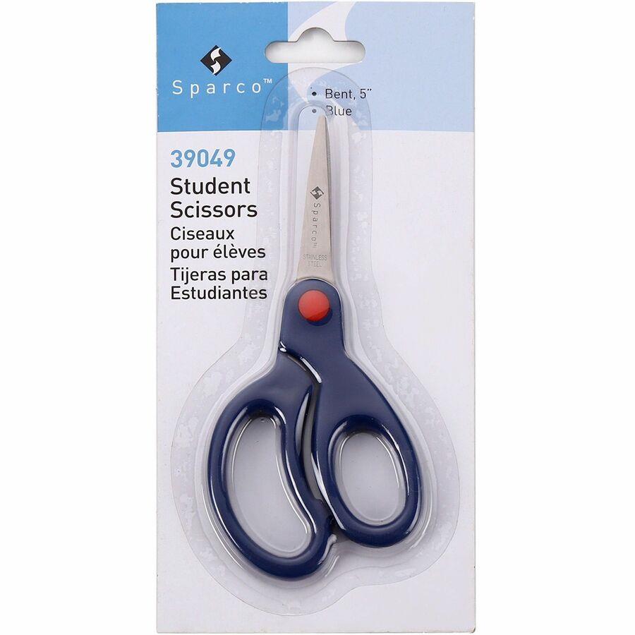 Sparco Bent Handle 5" Kids Scissors - Stainless Steel - Pointed Tip - Blue - 1 Count