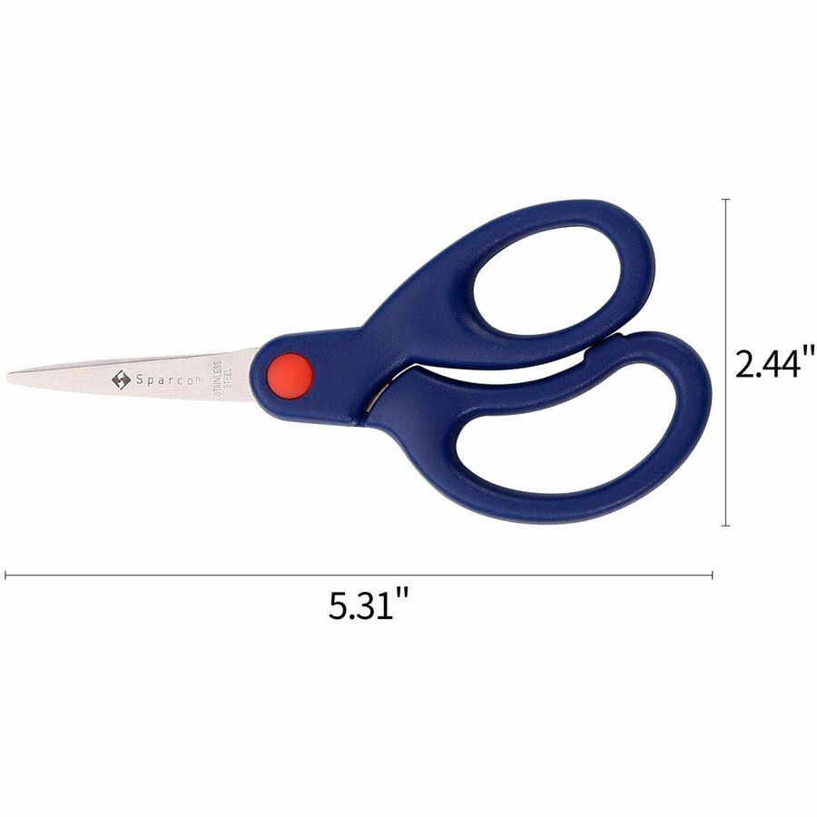 Sparco Bent Handle 5" Kids Scissors - Stainless Steel - Pointed Tip - Blue - 1 Count