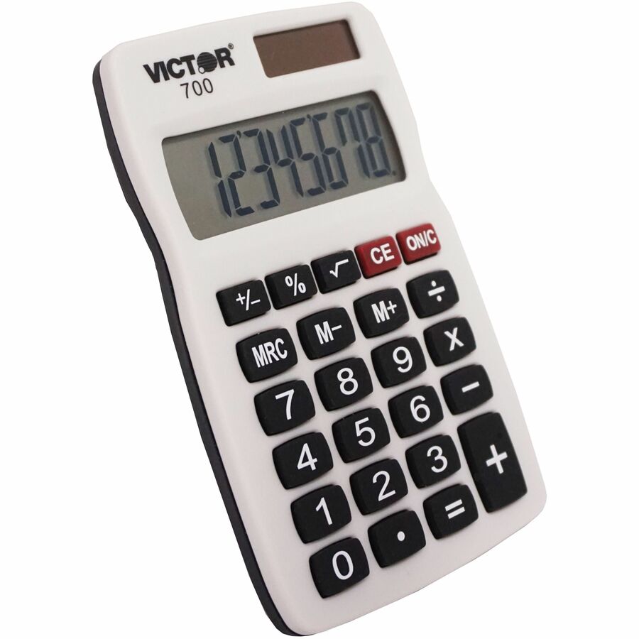 Victor 700 Pocket Calculator 4 Functions - Large LCD, Easy-to-read Display, Rubber Keytop, Dual Power - 8 Digits - LCD - Battery/Solar Powered - Gray - Rubber - 1 Count