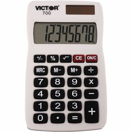 Victor 700 Pocket Calculator 4 Functions - Large LCD, Easy-to-read Display, Rubber Keytop, Dual Power - 8 Digits - LCD - Battery/Solar Powered - Gray - Rubber - 1 Count